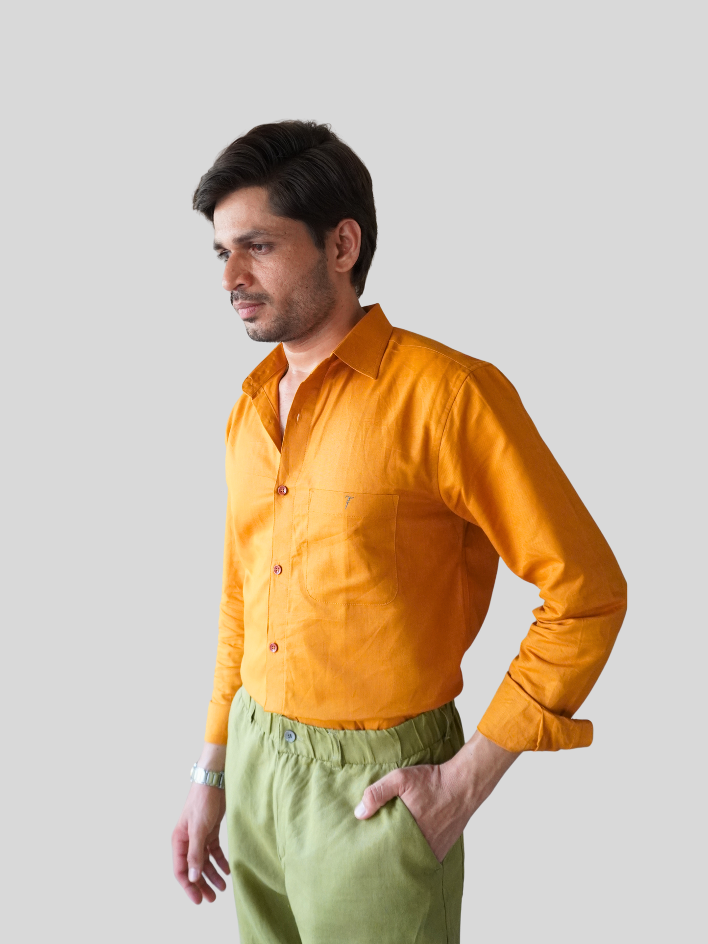 Classic Fit Mustard Yellow Linen Shirt