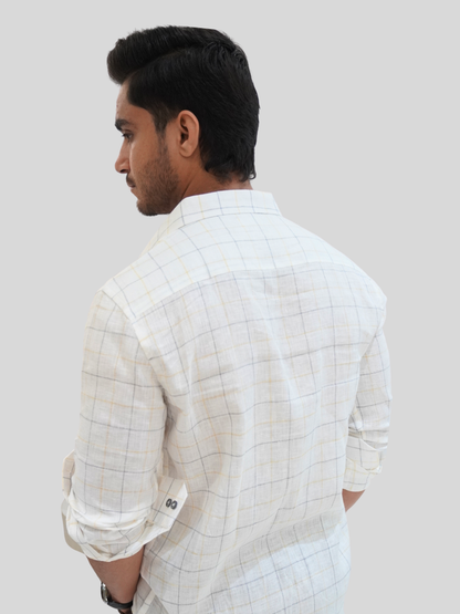 Classic Fit White Checked Linen Shirt