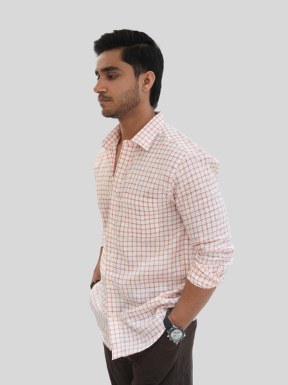 Classic Fit White Checked Linen Shirt
