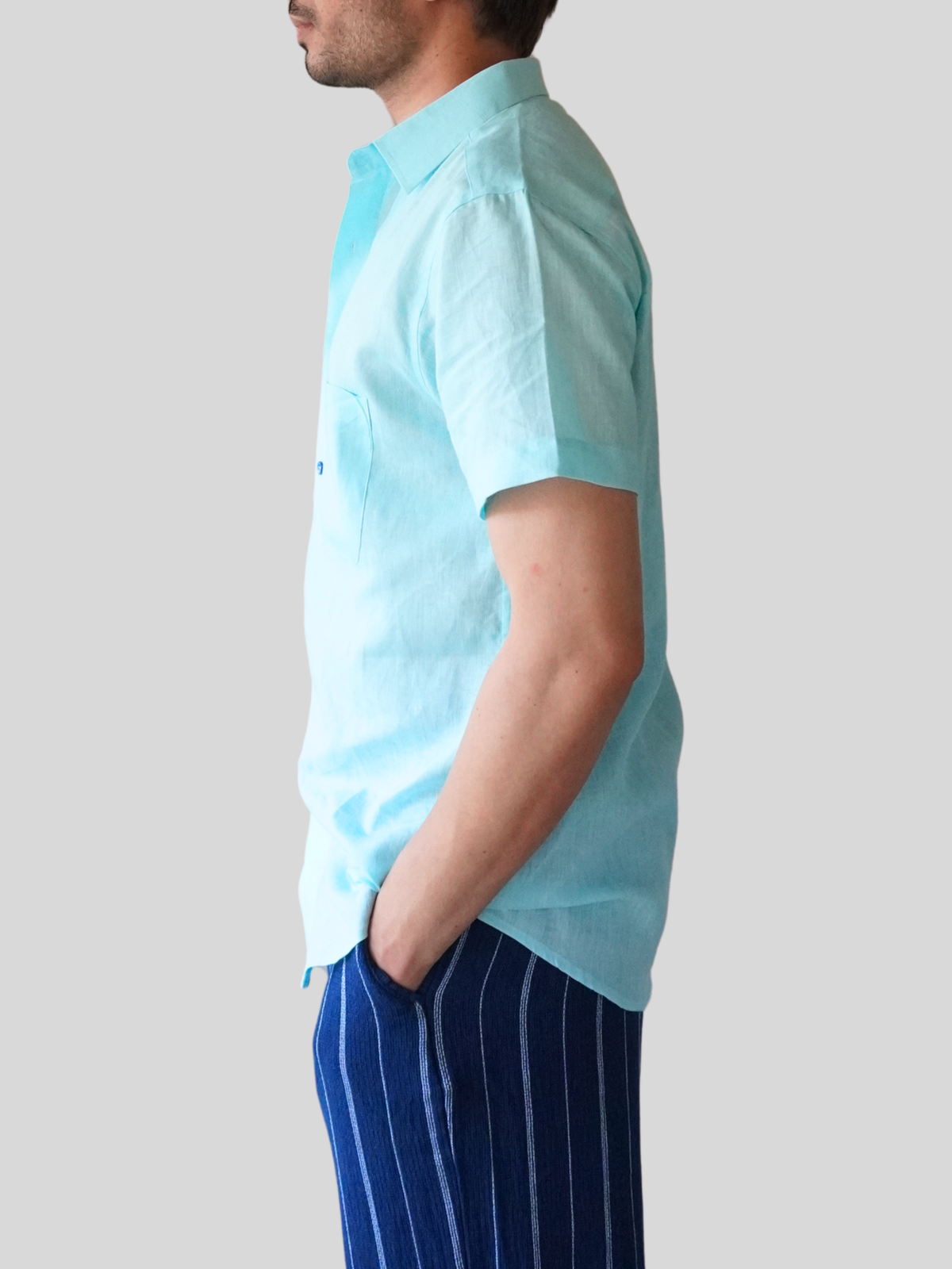 Aqua Blue Beach Linen Shirt