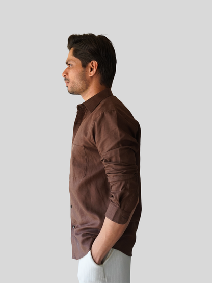 Classic Fit Coffee Brown Linen Shirt