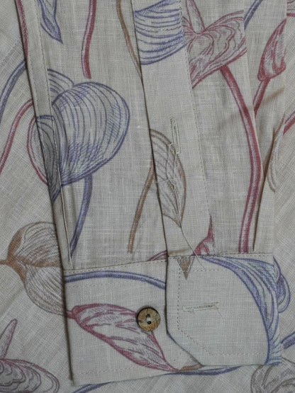 Beige Floral Print Linen Shirt