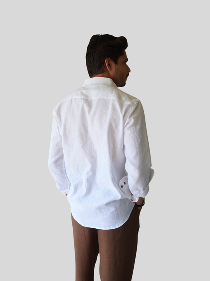 Classic Fit White Linen Shirt