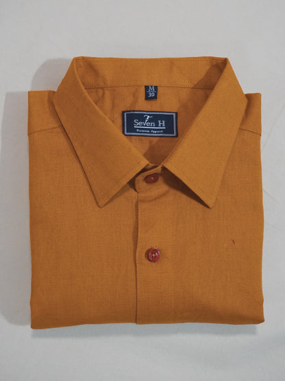 Mustard Yellow Linen-Blend Shirt