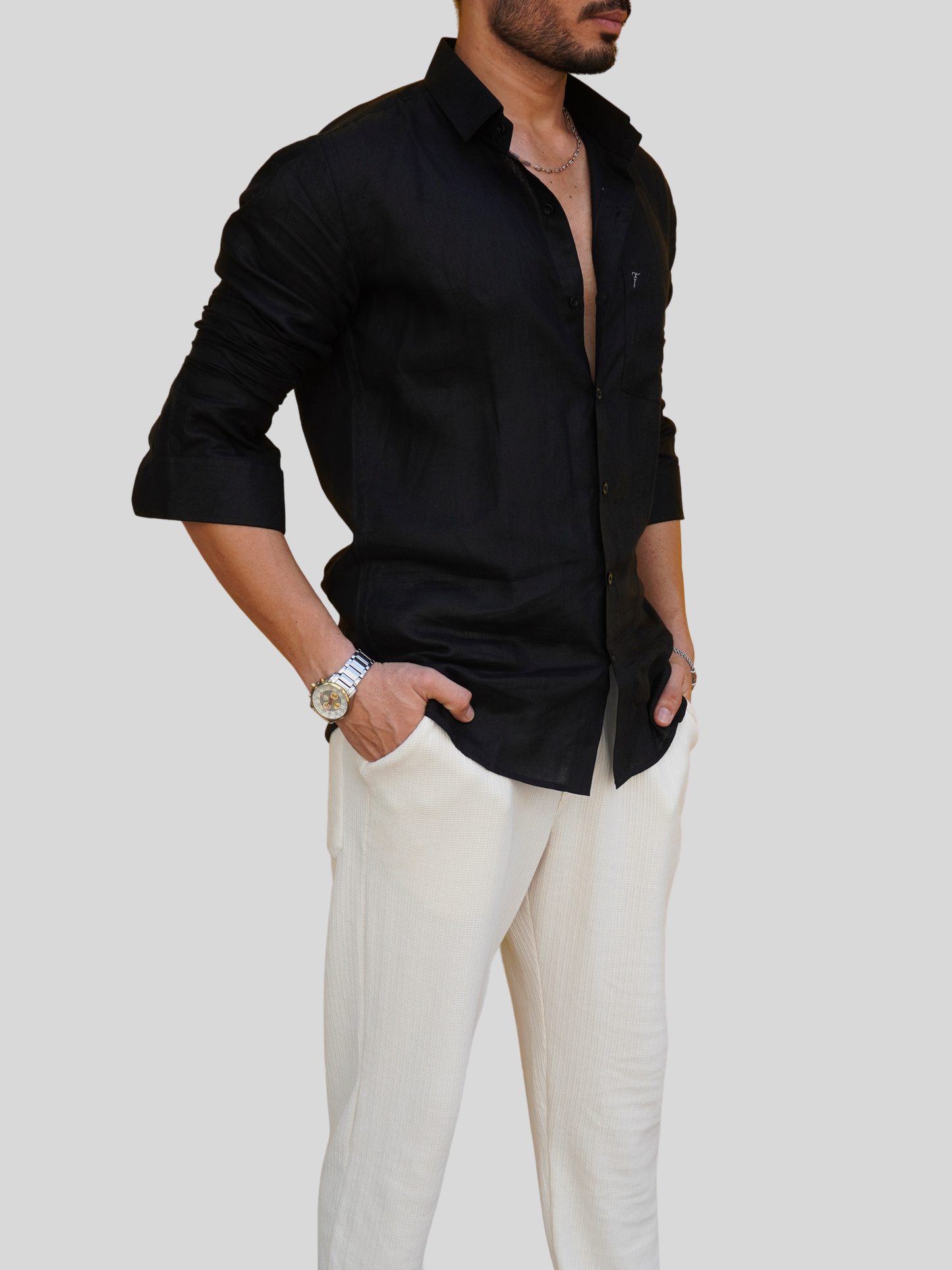 Black Linen-Blend Shirt