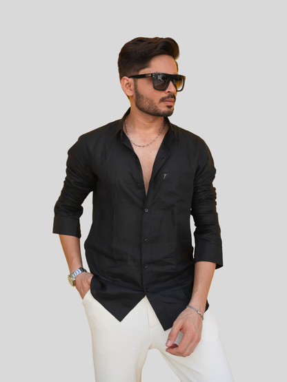 Classic Fit Black Linen Shirt