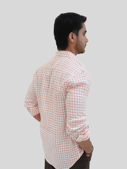 Classic Fit White Checked Linen Shirt