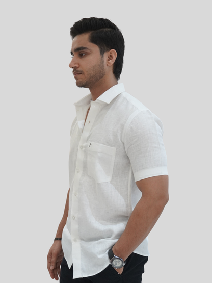 Classic Fit White Short Sleeve Linen Shirt