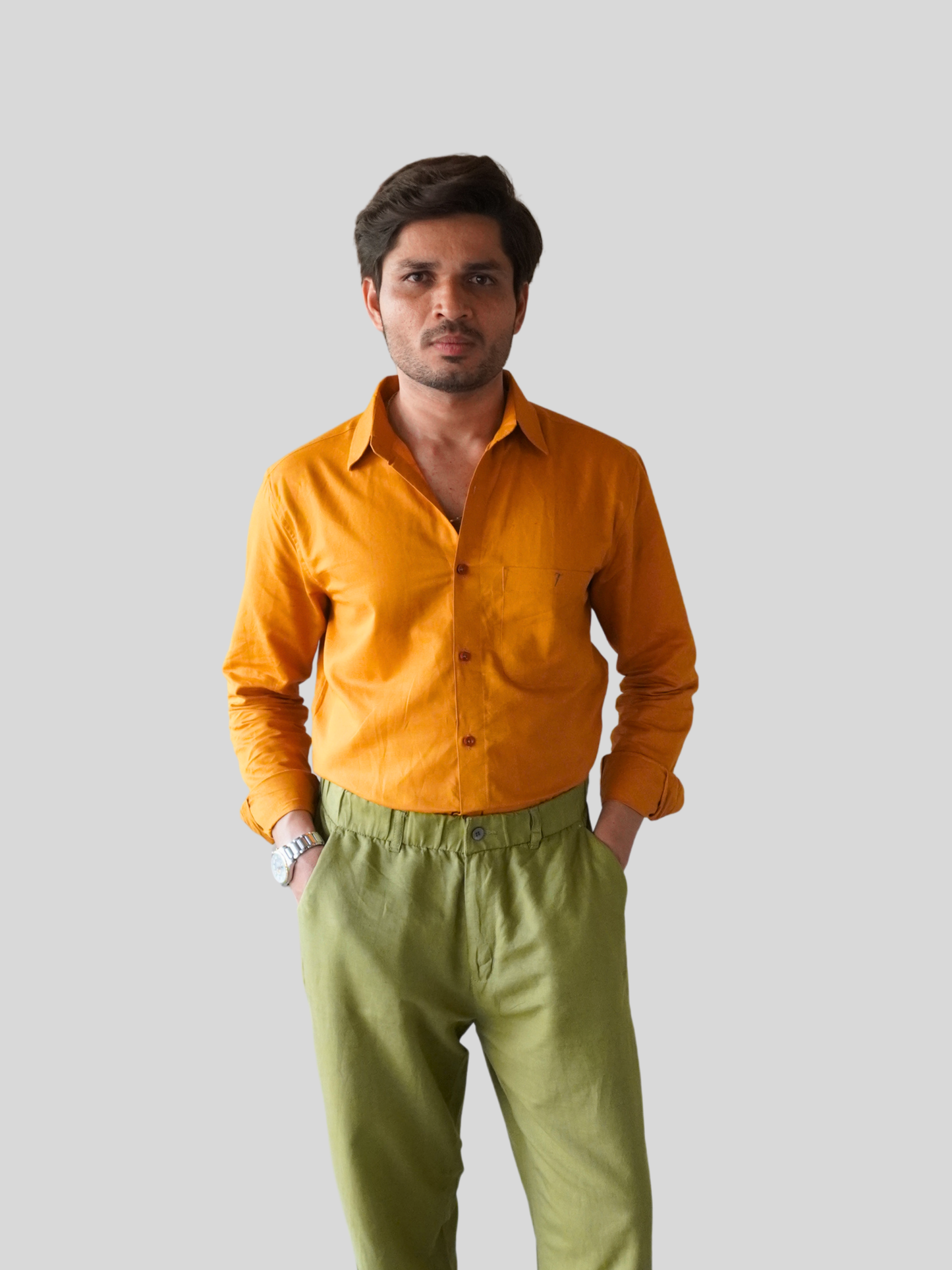 Classic Fit Mustard Yellow Linen Shirt
