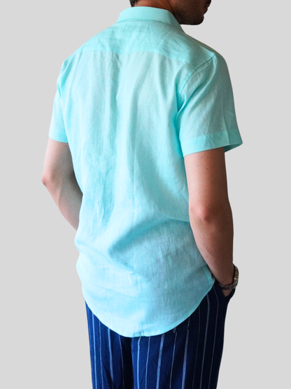 Aqua Blue Beach Linen Shirt