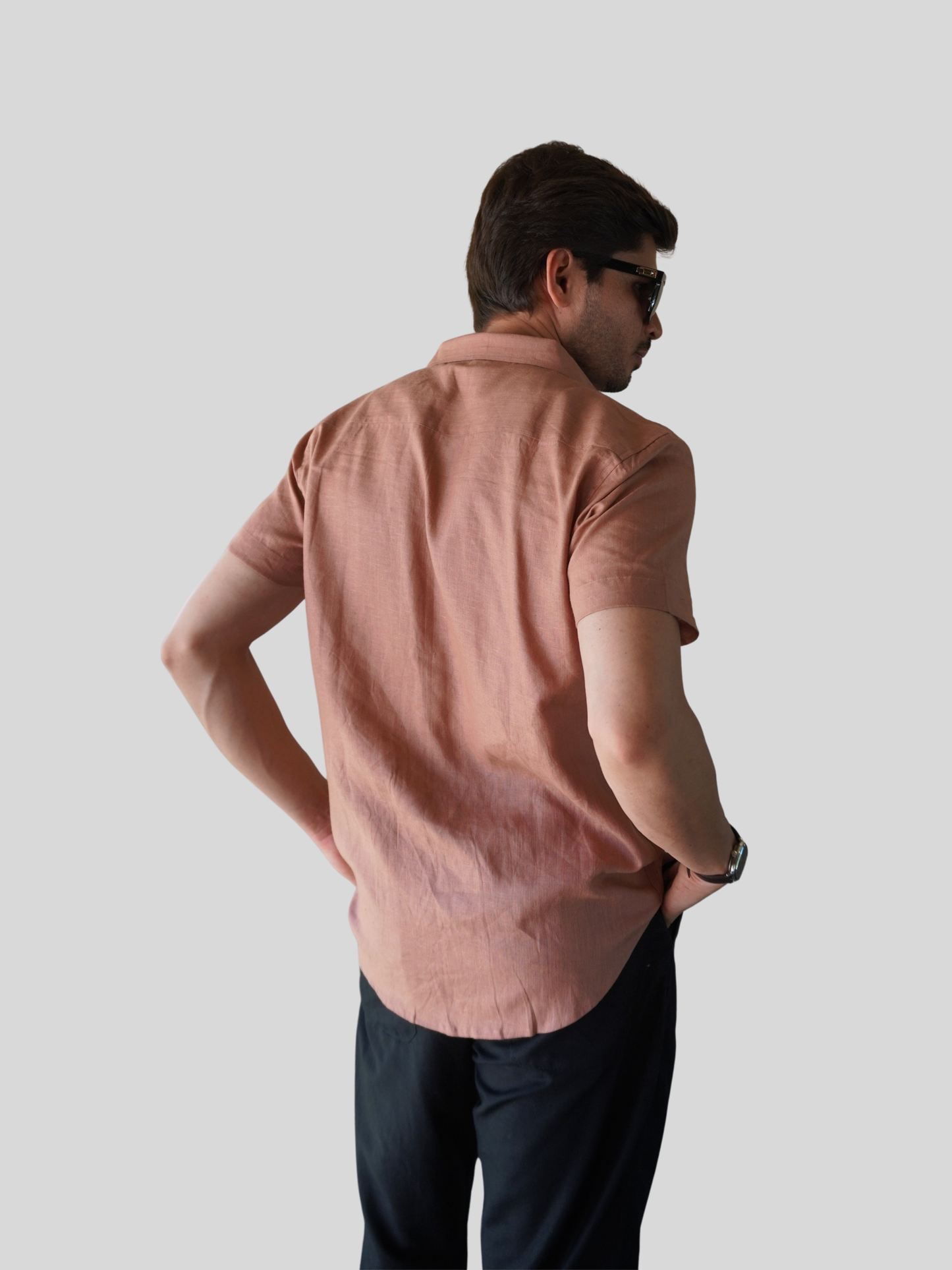 Classic Fit Earthy Brown Short Sleeve Linen Shirt