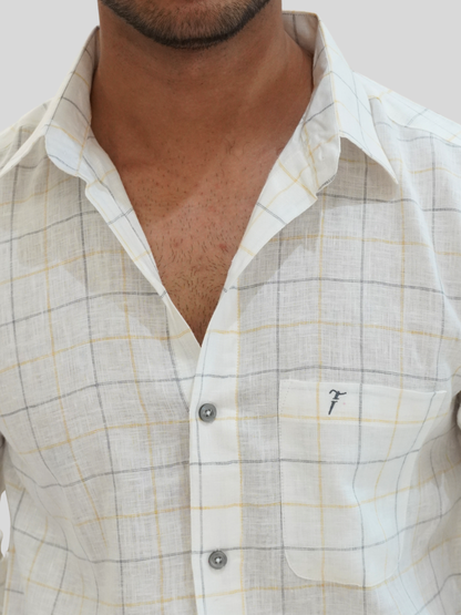 Classic Fit White Checked Linen Shirt