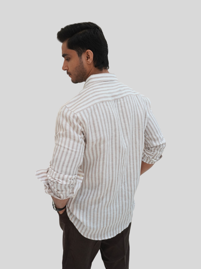 Classic Fit White Striped Linen Shirt