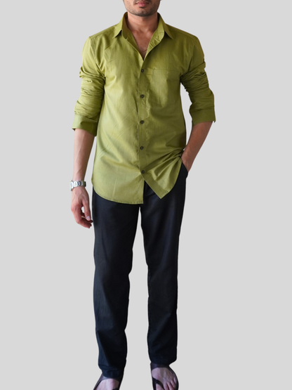 Green Linen-Blend Shirt