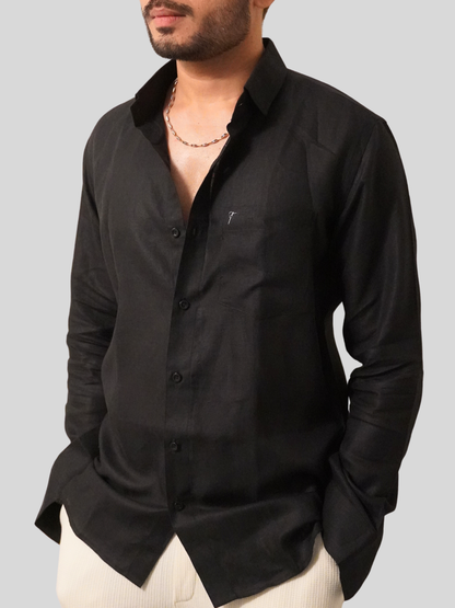 Black Linen-Blend Shirt