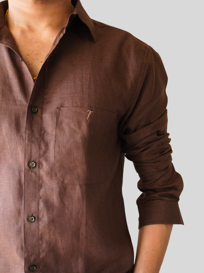 Classic Fit Coffee Brown Linen Shirt