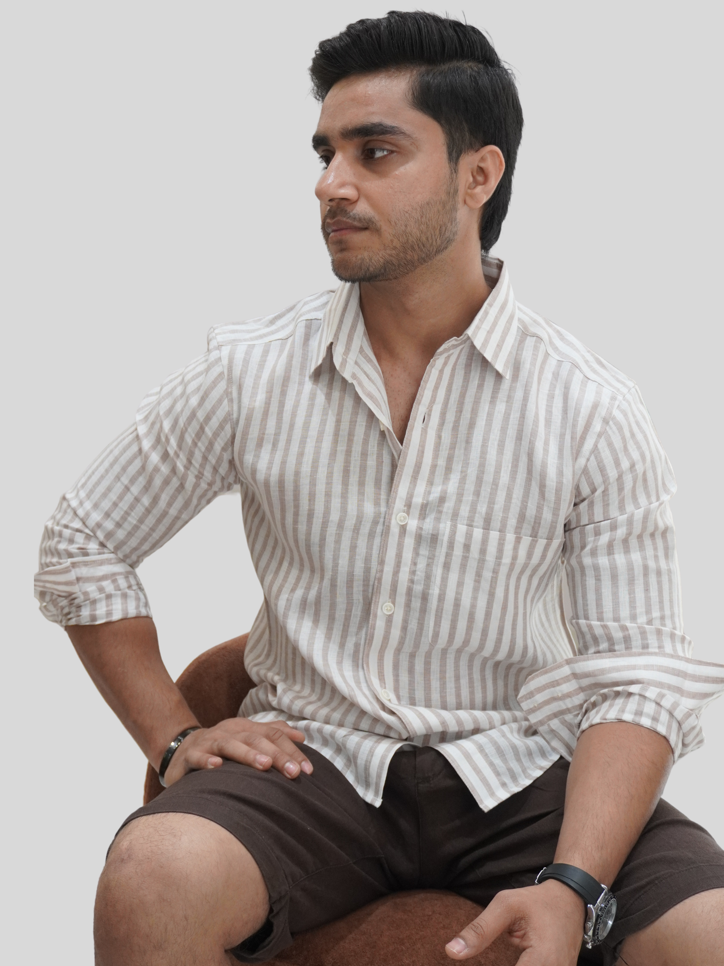 Classic Fit White Striped Linen Shirt