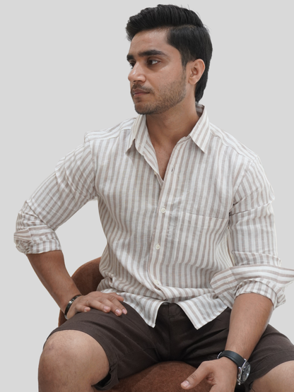 Classic Fit White Striped Linen Shirt