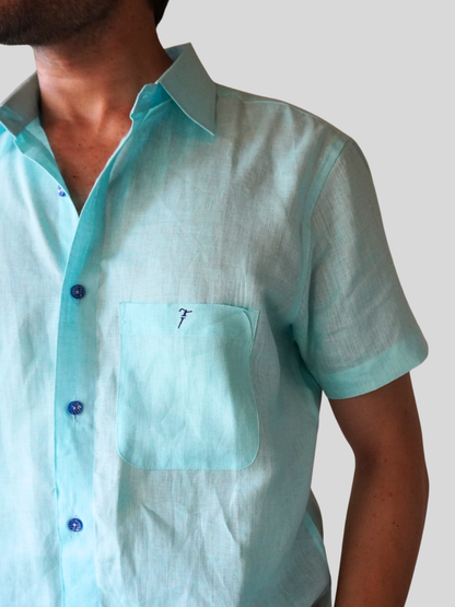 Aqua Blue Beach Linen Shirt