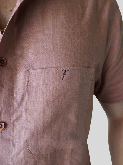 Classic Fit Earthy Brown Short Sleeve Linen Shirt