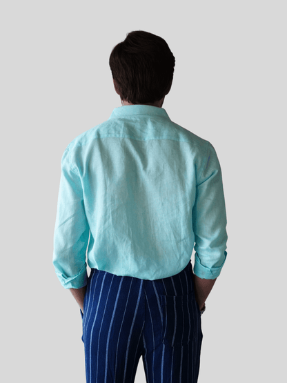 Classic Fit Aqua Blue Linen Shirt