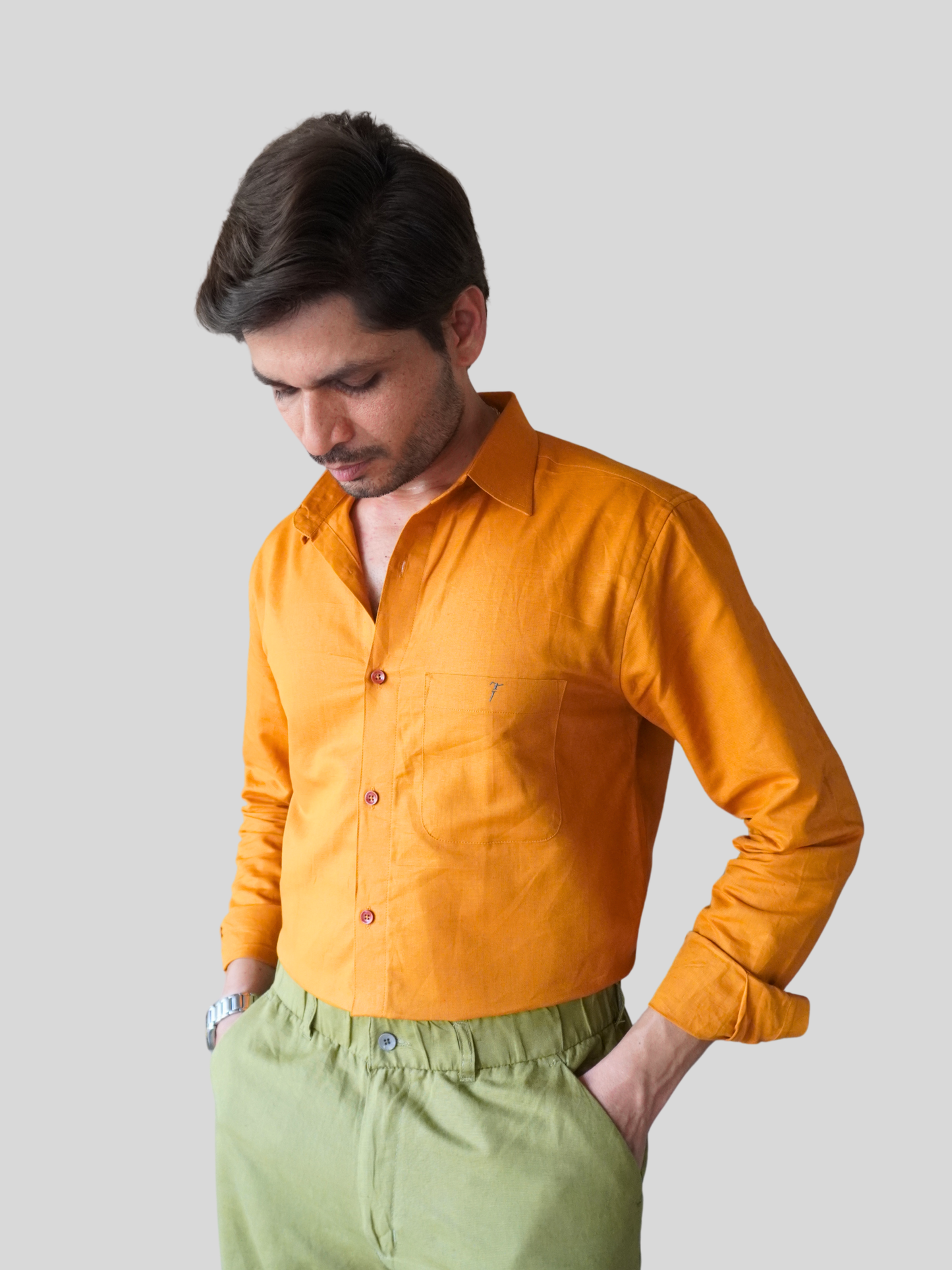 Classic Fit Mustard Yellow Linen Shirt