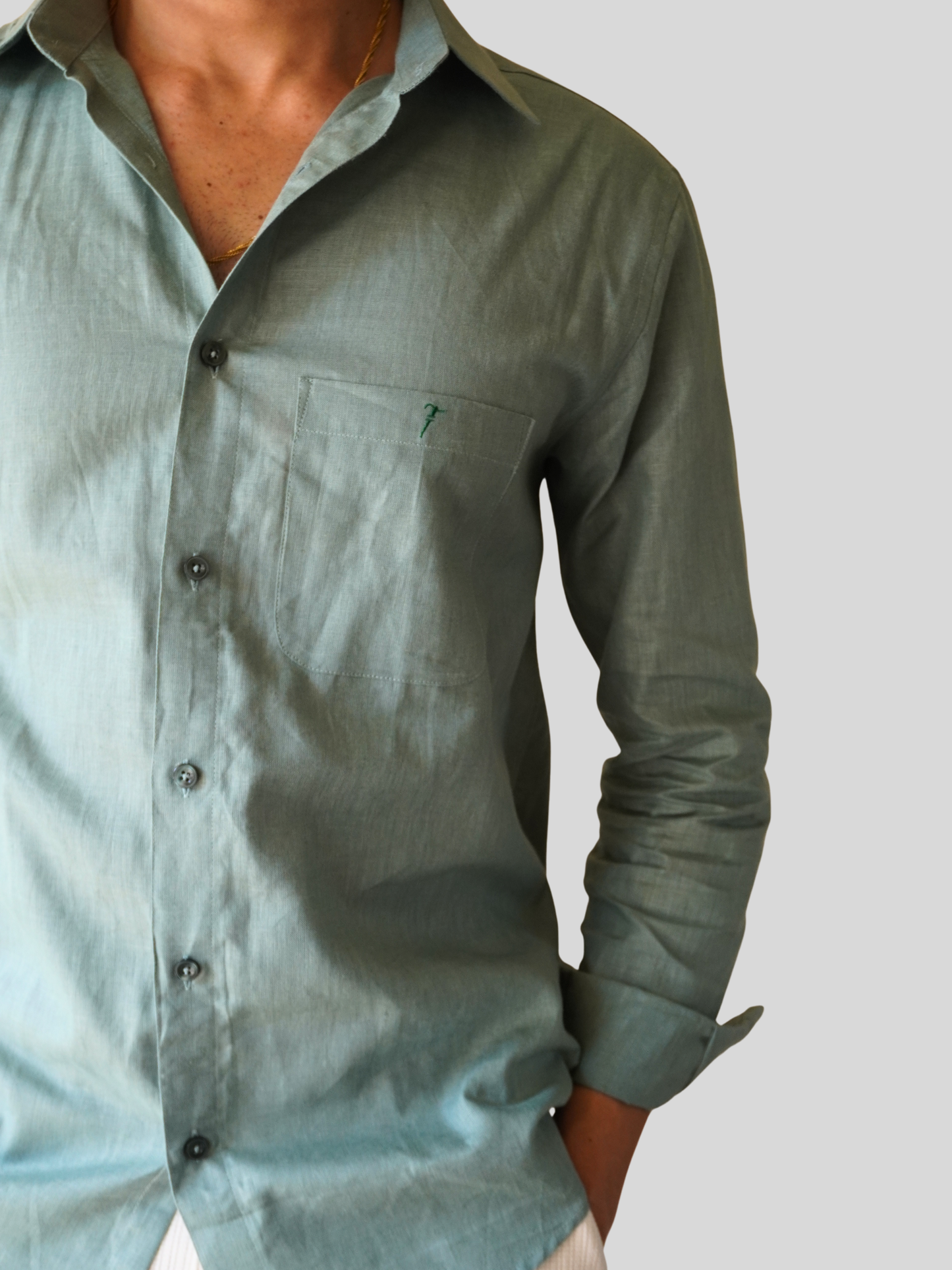 Classic Fit Teal Green Linen Shirt