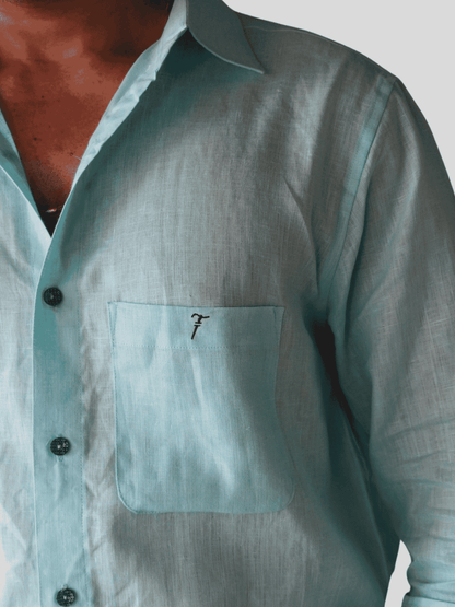 Classic Fit Aqua Blue Linen Shirt
