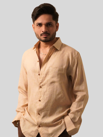Classic Fit Beige Linen Shirt
