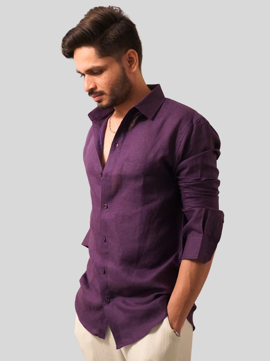 Classic Fit Dark Purple Linen Shirt