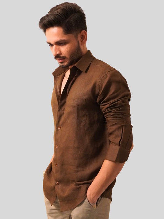 Classic Fit Dark Brown Linen Shirt