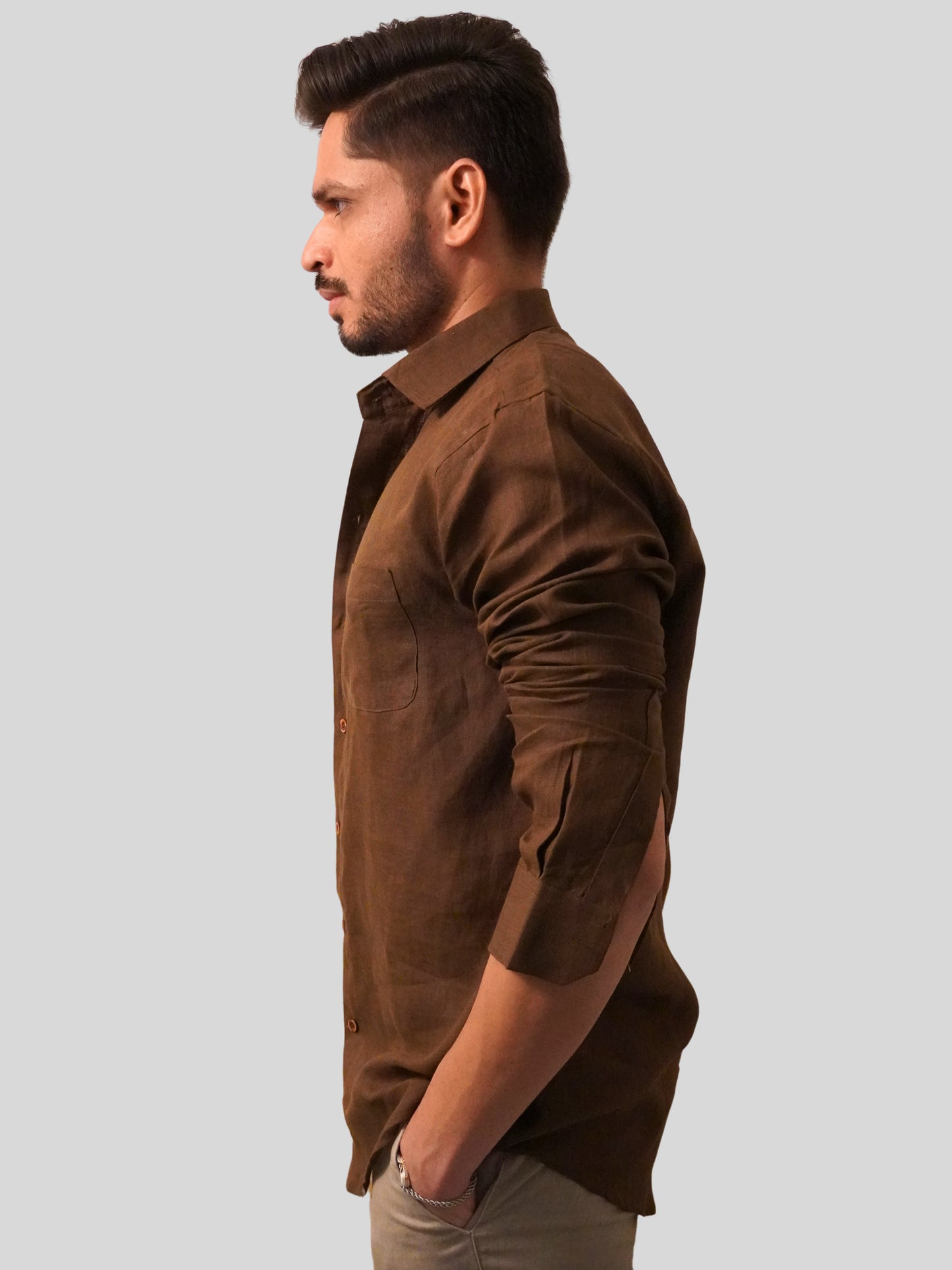 Classic Fit Dark Brown Linen Shirt
