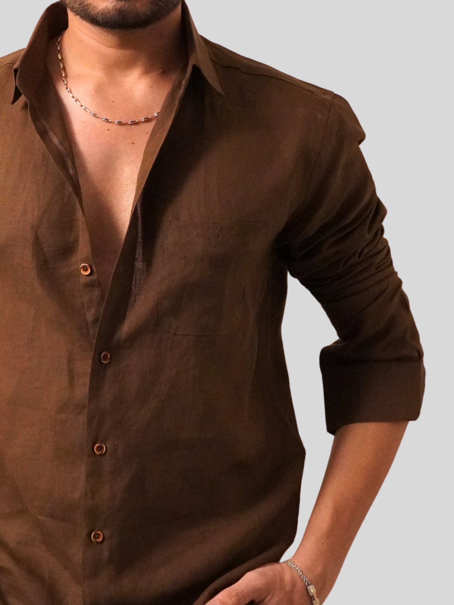 Classic Fit Dark Brown Linen Shirt