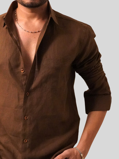 Classic Fit Dark Brown Linen Shirt