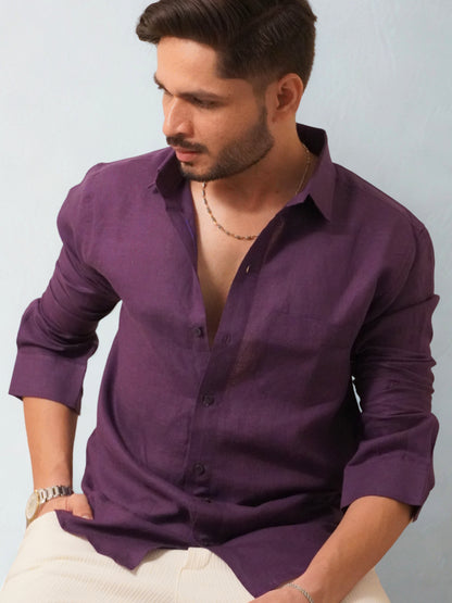 Classic Fit Dark Purple Linen Shirt