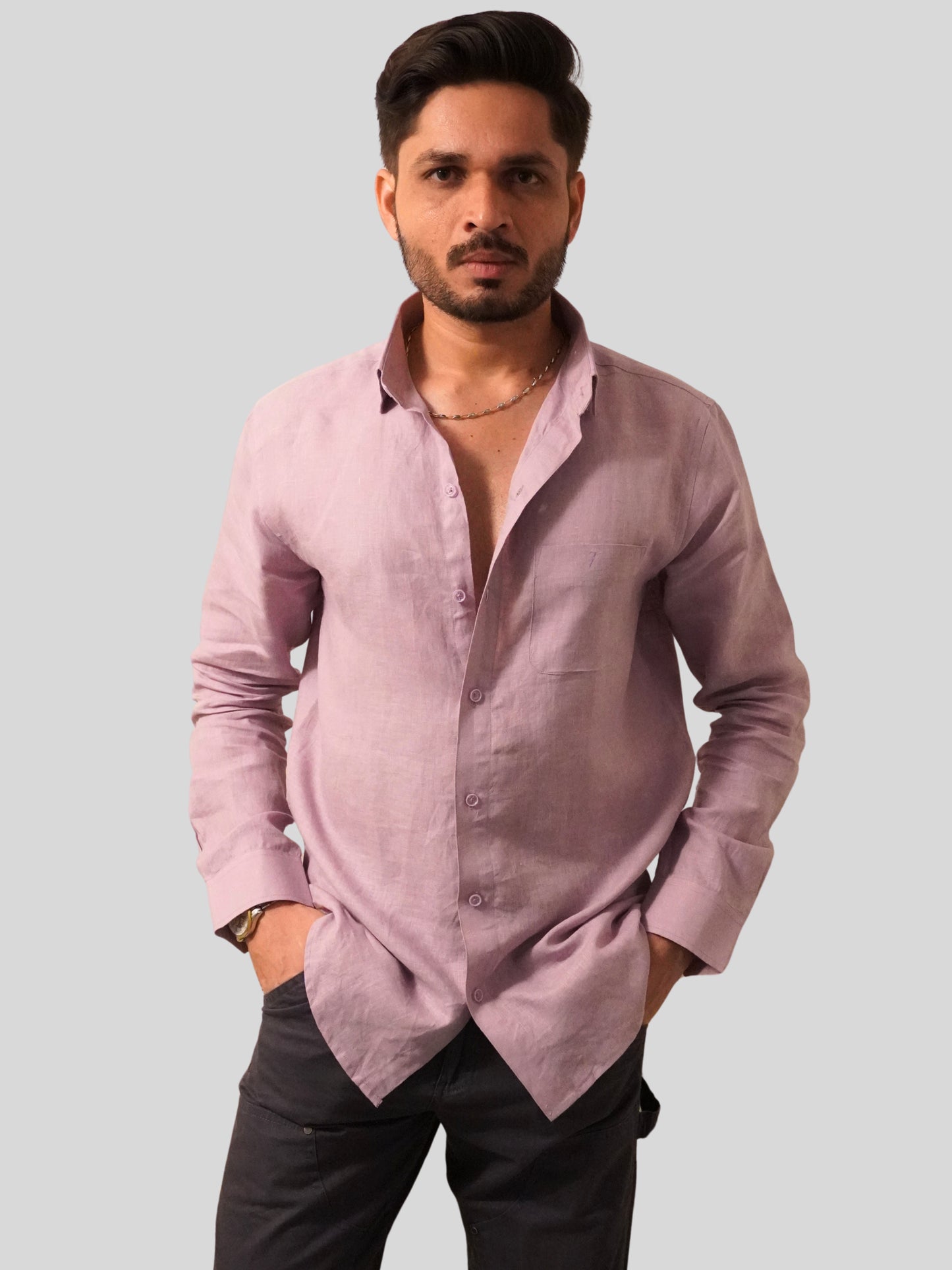 Classic Fit Light Purple Linen Shirt