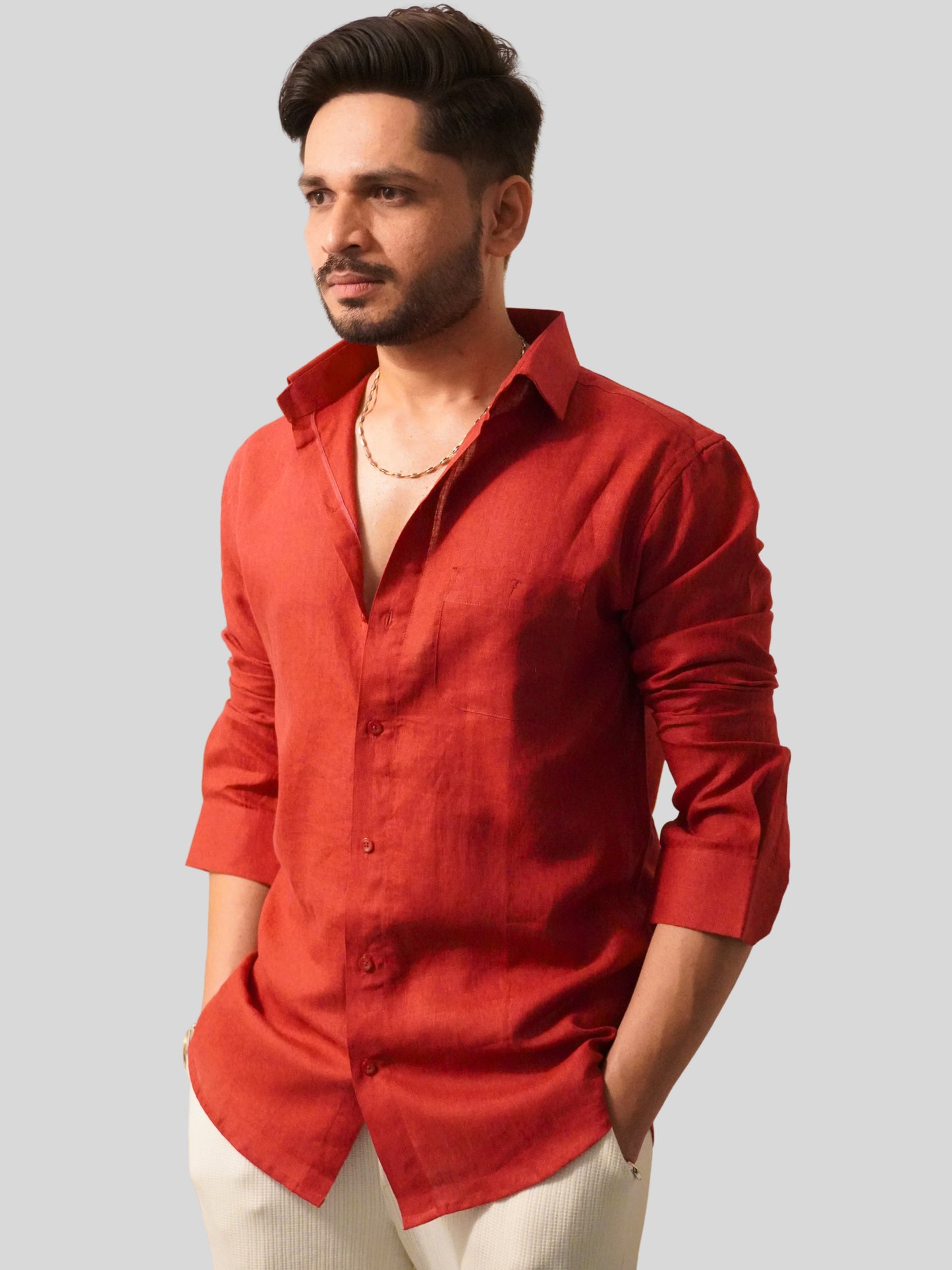 Classic Fit Maroon Linen Shirt