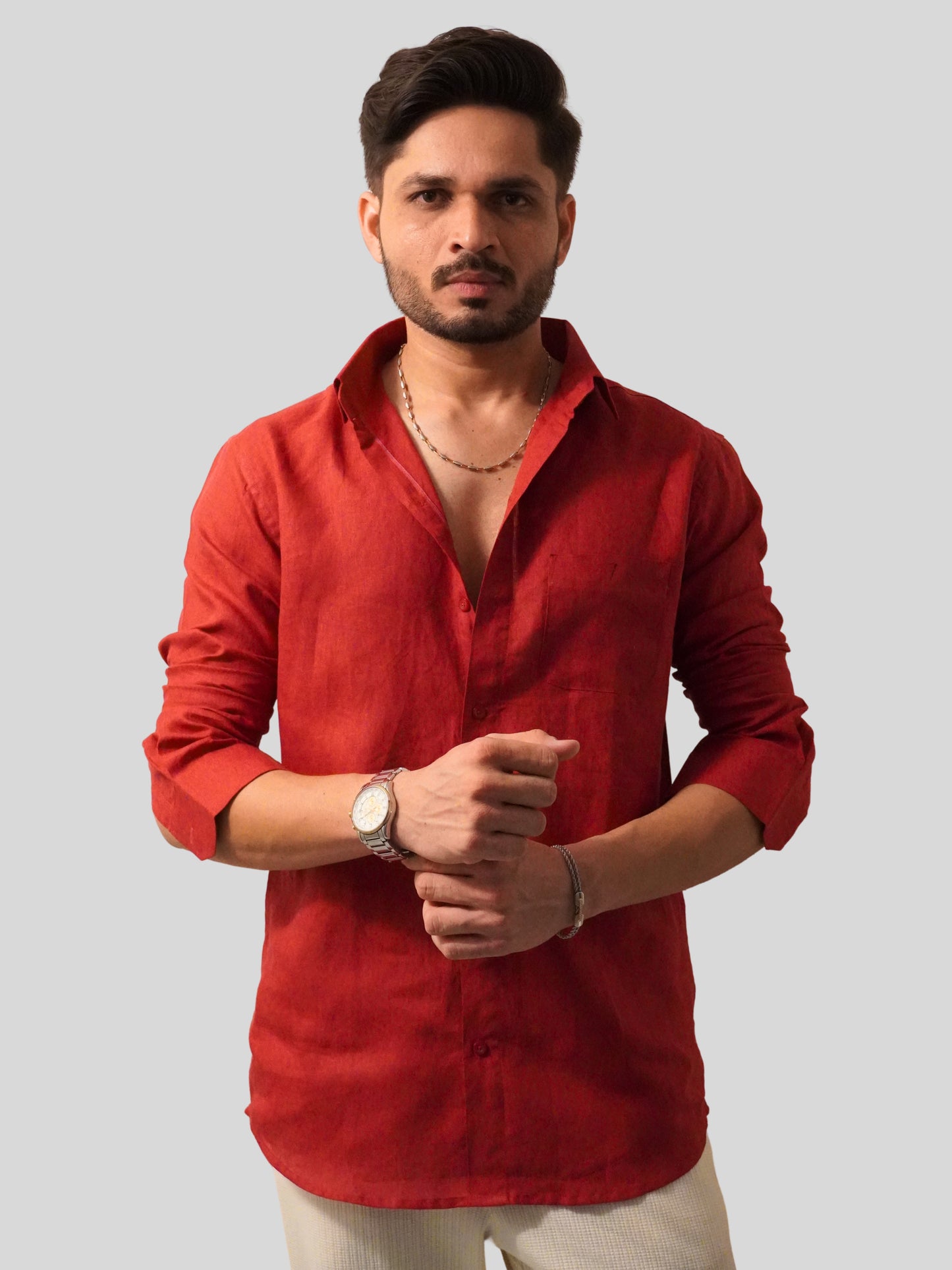 Classic Fit Maroon Linen Shirt