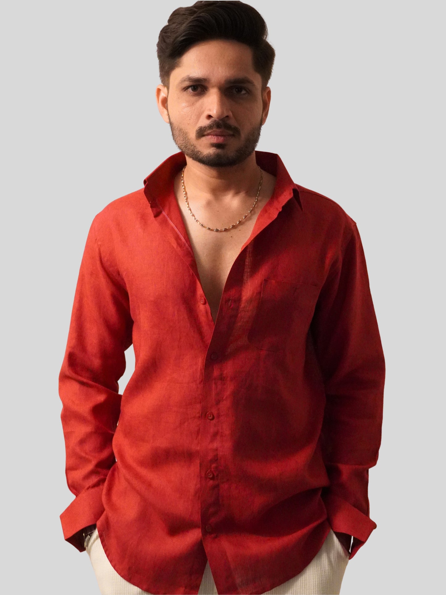Classic Fit Maroon Linen Shirt