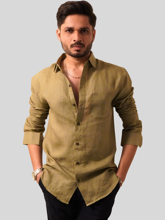 Classic Fit Olive Green Linen Shirt