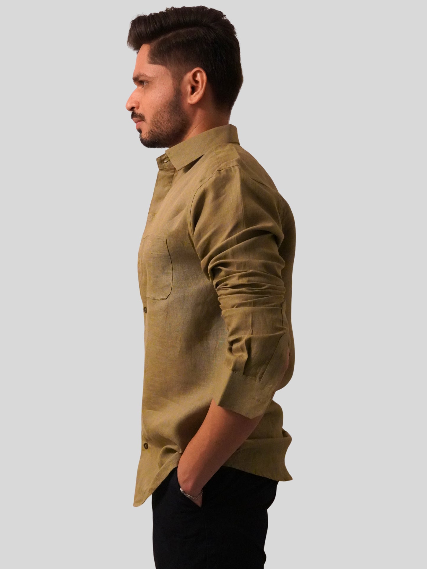 Classic Fit Olive Green Linen Shirt