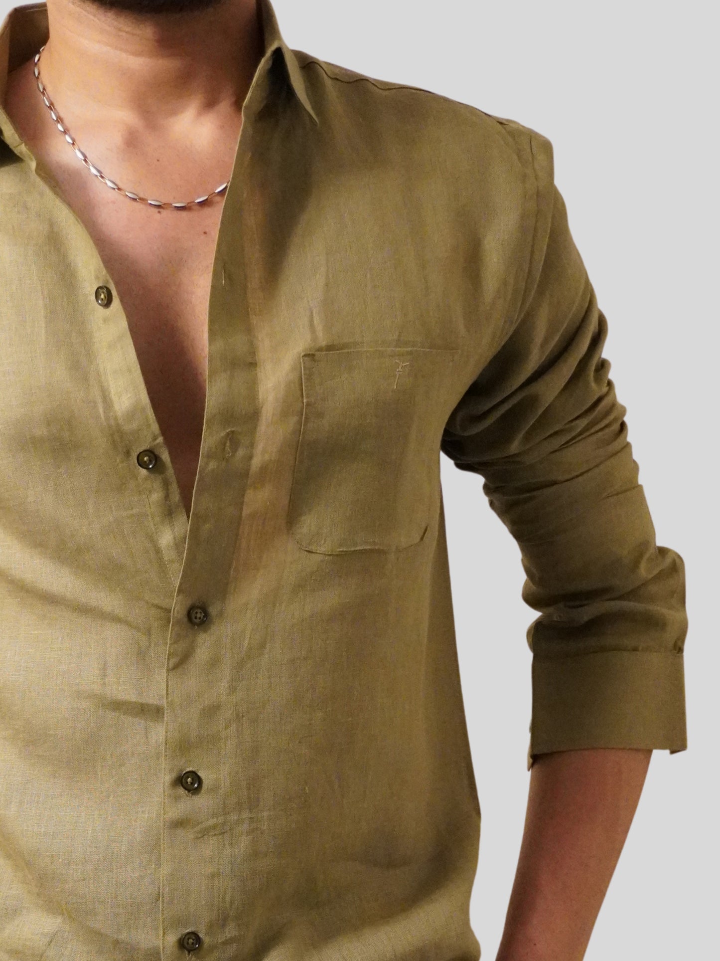 Classic Fit Olive Green Linen Shirt