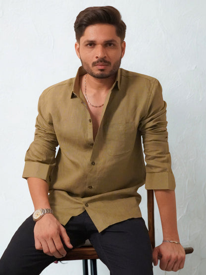 Classic Fit Olive Green Linen Shirt