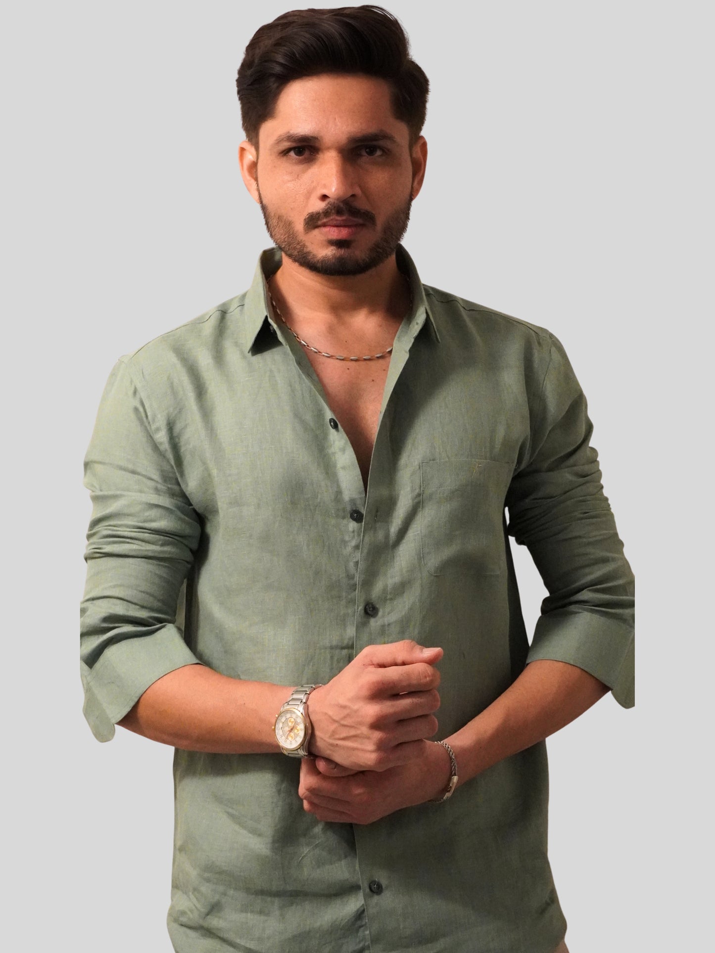 Classic Fit Pista Green Linen Shirt