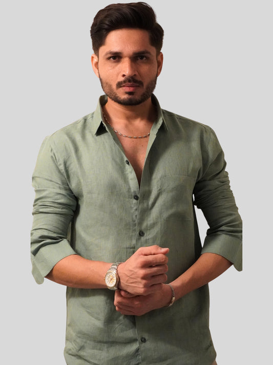 Classic Fit Pista Green Linen Shirt