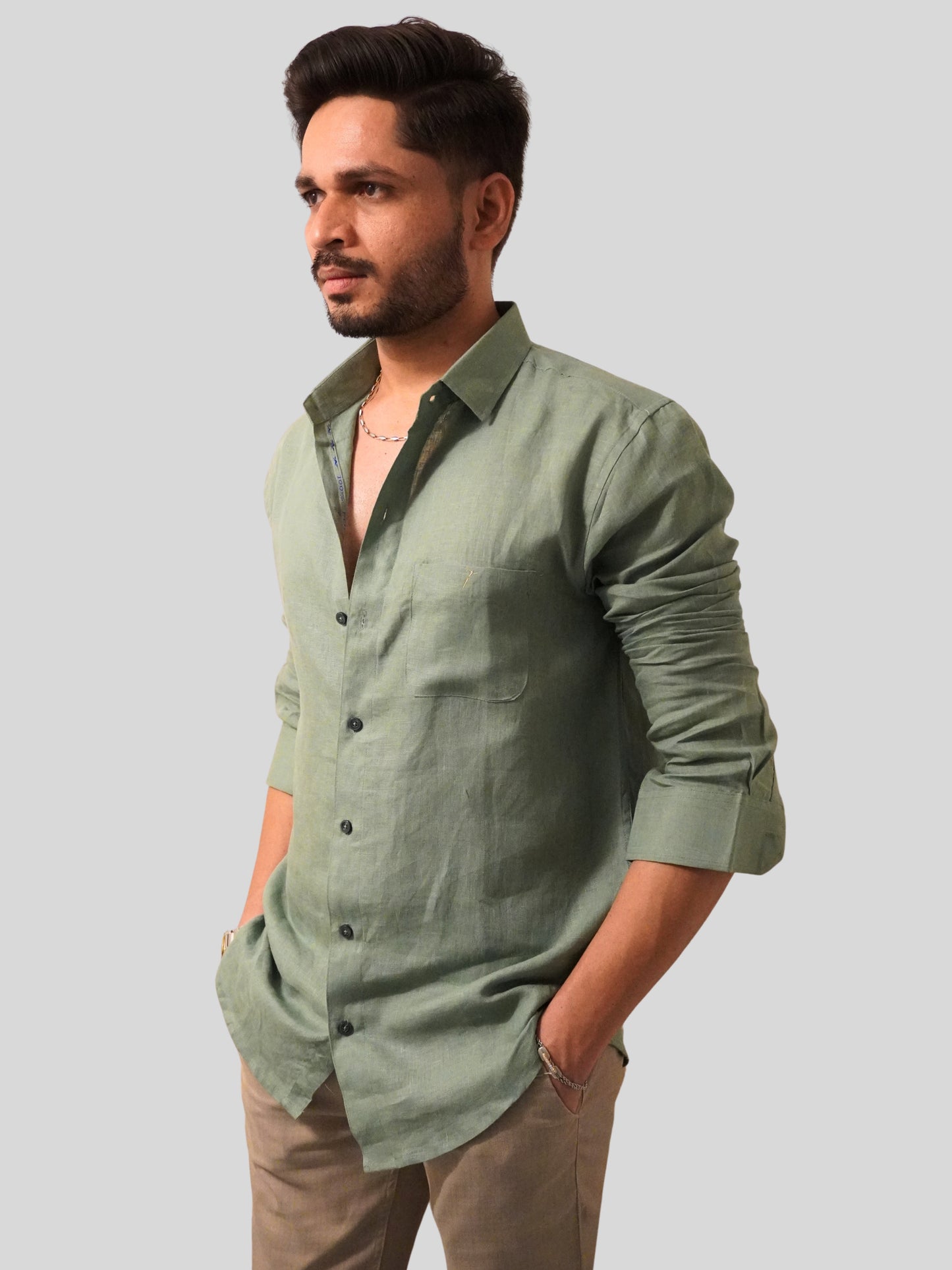 Classic Fit Pista Green Linen Shirt