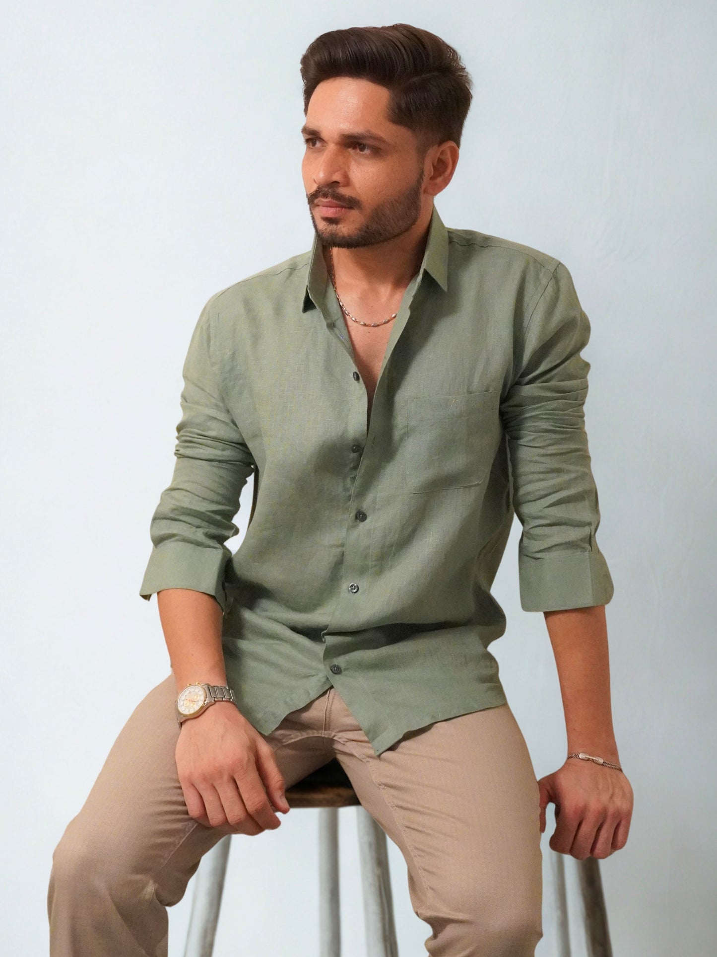 Classic Fit Pista Green Linen Shirt