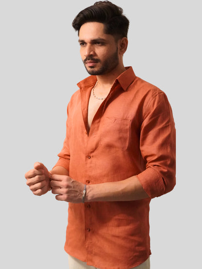 Classic Fit Rust Linen Shirt
