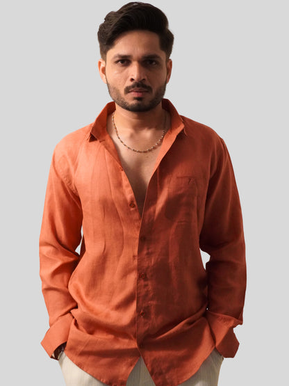 Classic Fit Rust Linen Shirt