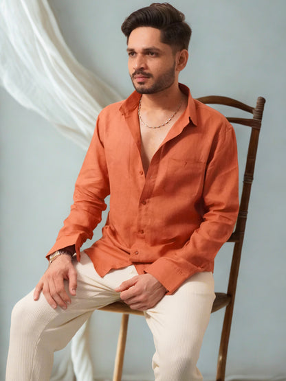 Classic Fit Rust Linen Shirt